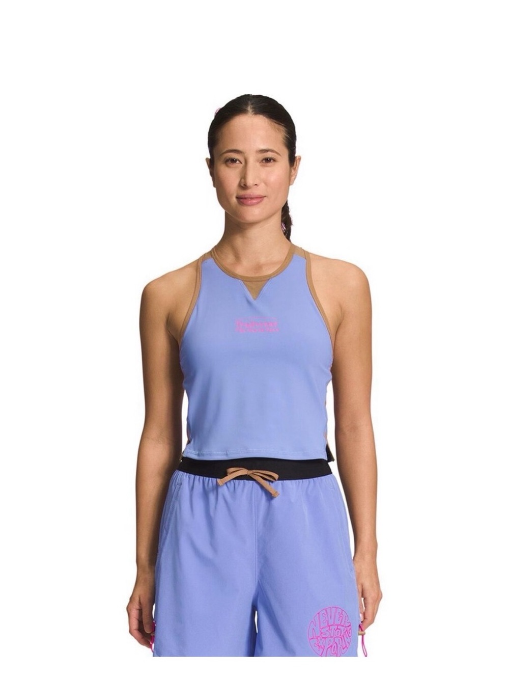The North Face Lavender Tank with Brown Trim and Pink Logo